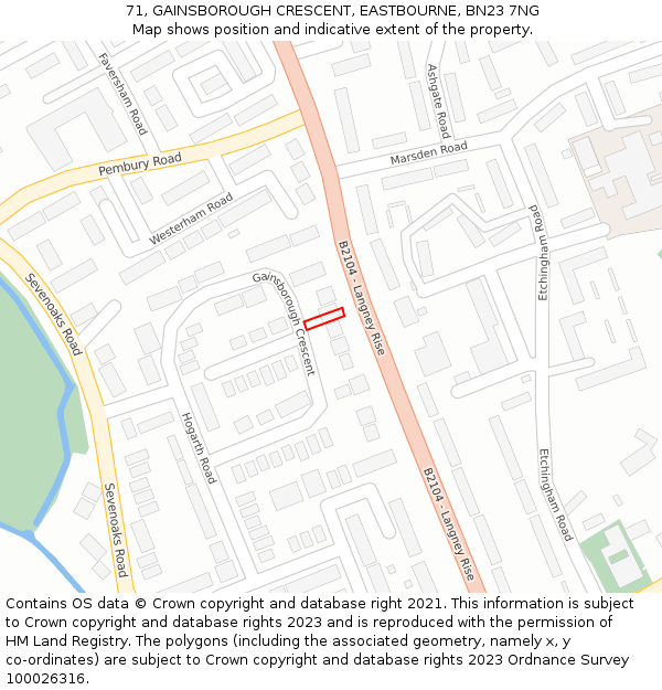 71, GAINSBOROUGH CRESCENT, EASTBOURNE, BN23 7NG: Location map and indicative extent of plot