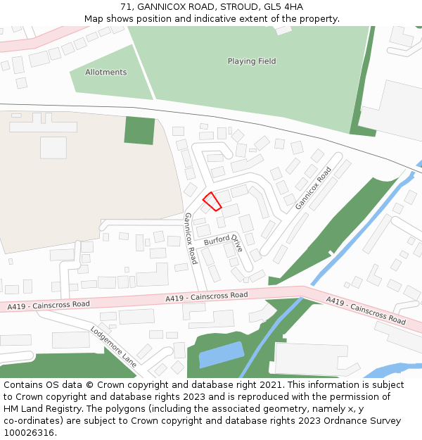 71, GANNICOX ROAD, STROUD, GL5 4HA: Location map and indicative extent of plot