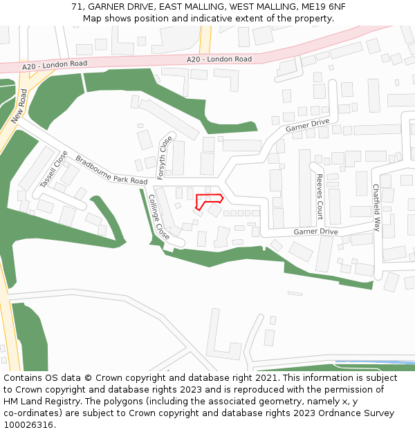 71, GARNER DRIVE, EAST MALLING, WEST MALLING, ME19 6NF: Location map and indicative extent of plot