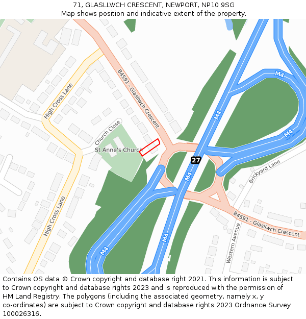 71, GLASLLWCH CRESCENT, NEWPORT, NP10 9SG: Location map and indicative extent of plot