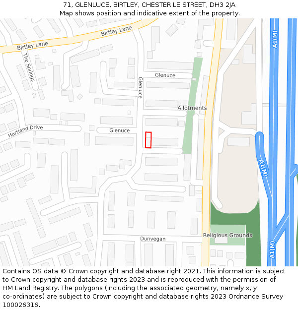 71, GLENLUCE, BIRTLEY, CHESTER LE STREET, DH3 2JA: Location map and indicative extent of plot