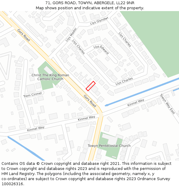 71, GORS ROAD, TOWYN, ABERGELE, LL22 9NR: Location map and indicative extent of plot