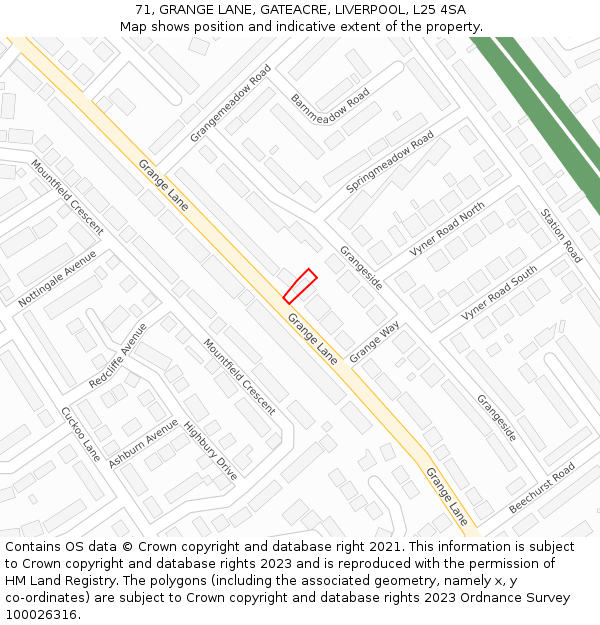 71, GRANGE LANE, GATEACRE, LIVERPOOL, L25 4SA: Location map and indicative extent of plot