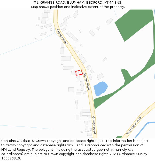 71, GRANGE ROAD, BLUNHAM, BEDFORD, MK44 3NS: Location map and indicative extent of plot