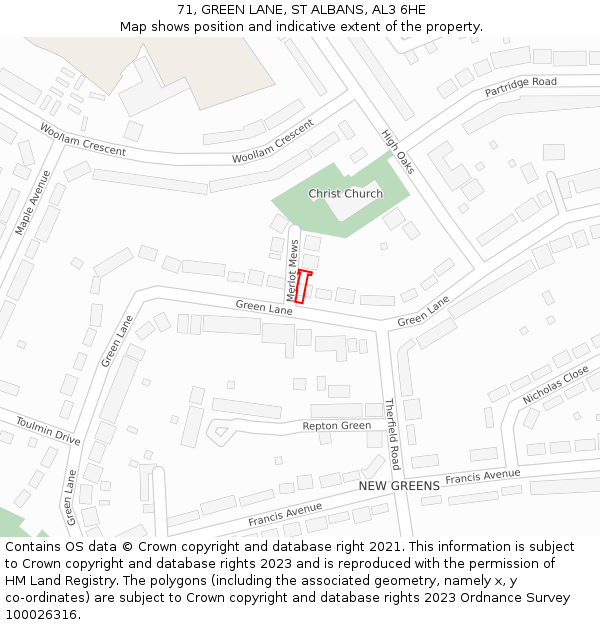 71, GREEN LANE, ST ALBANS, AL3 6HE: Location map and indicative extent of plot