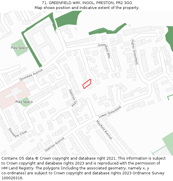 71, GREENFIELD WAY, INGOL, PRESTON, PR2 3GG: Location map and indicative extent of plot