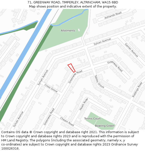 71, GREENWAY ROAD, TIMPERLEY, ALTRINCHAM, WA15 6BD: Location map and indicative extent of plot