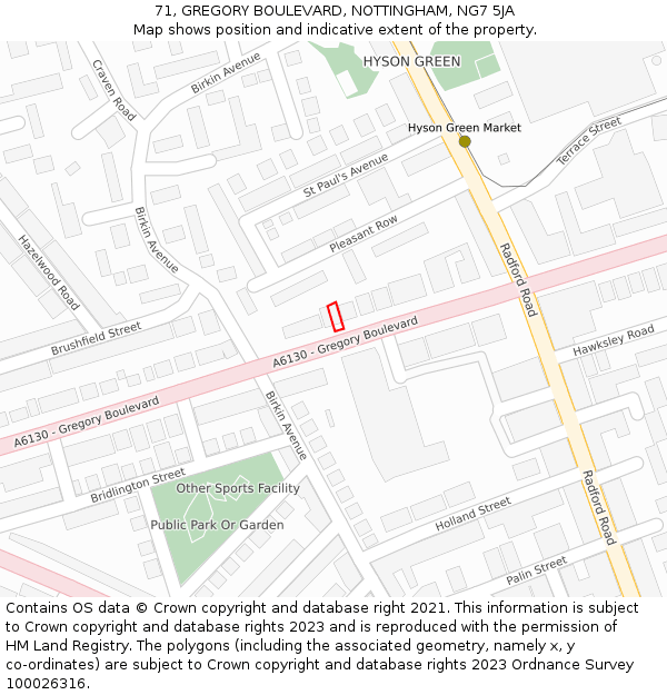 71, GREGORY BOULEVARD, NOTTINGHAM, NG7 5JA: Location map and indicative extent of plot