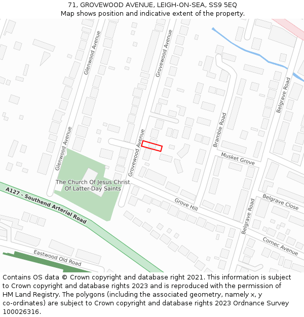 71, GROVEWOOD AVENUE, LEIGH-ON-SEA, SS9 5EQ: Location map and indicative extent of plot