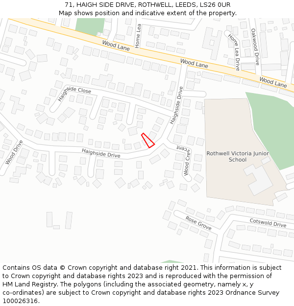 71, HAIGH SIDE DRIVE, ROTHWELL, LEEDS, LS26 0UR: Location map and indicative extent of plot