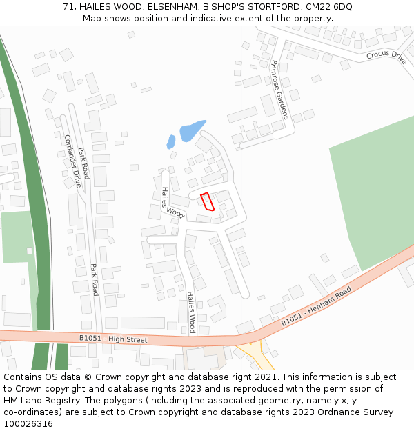 71, HAILES WOOD, ELSENHAM, BISHOP'S STORTFORD, CM22 6DQ: Location map and indicative extent of plot