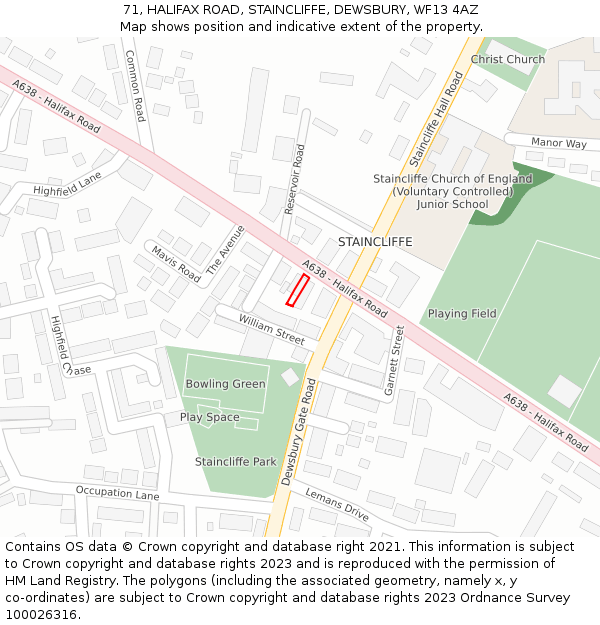 71, HALIFAX ROAD, STAINCLIFFE, DEWSBURY, WF13 4AZ: Location map and indicative extent of plot