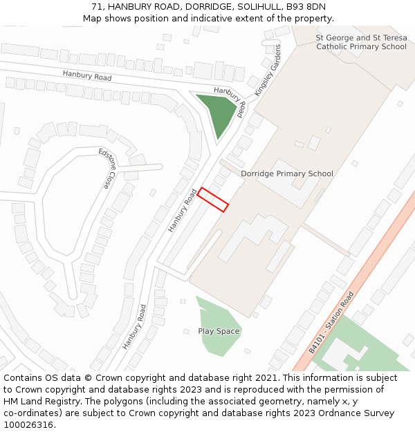 71, HANBURY ROAD, DORRIDGE, SOLIHULL, B93 8DN: Location map and indicative extent of plot