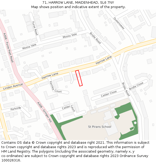 71, HARROW LANE, MAIDENHEAD, SL6 7NY: Location map and indicative extent of plot