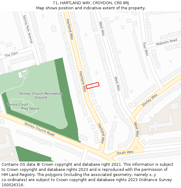 71, HARTLAND WAY, CROYDON, CR0 8RJ: Location map and indicative extent of plot
