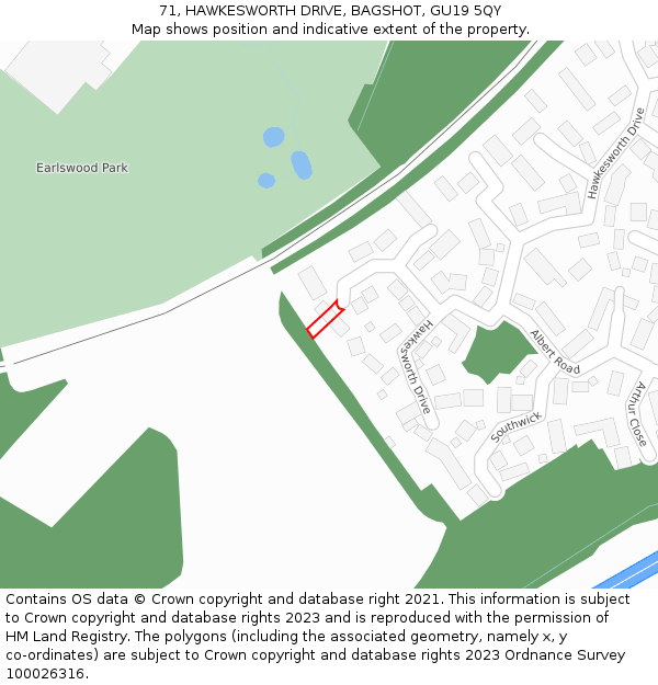 71, HAWKESWORTH DRIVE, BAGSHOT, GU19 5QY: Location map and indicative extent of plot