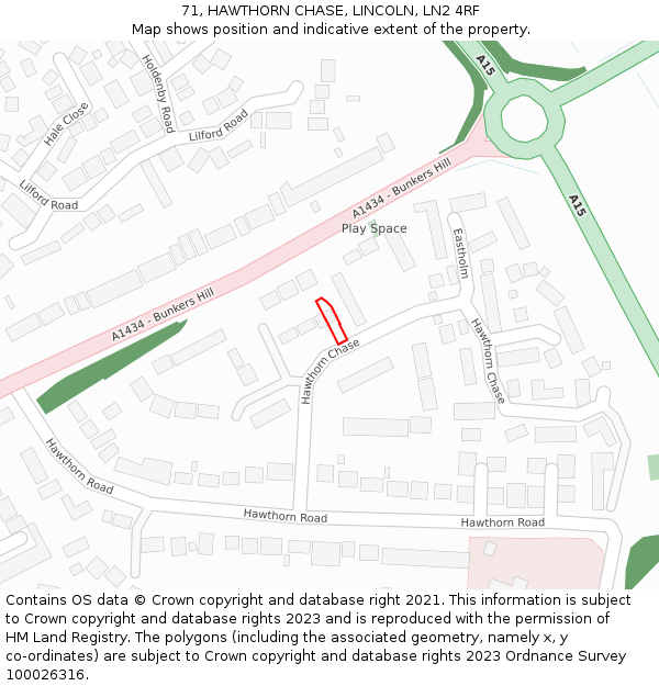 71, HAWTHORN CHASE, LINCOLN, LN2 4RF: Location map and indicative extent of plot