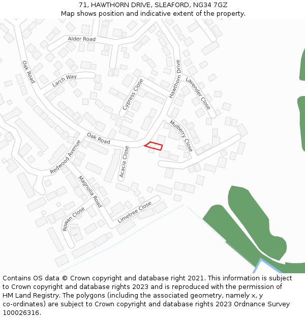 71, HAWTHORN DRIVE, SLEAFORD, NG34 7GZ: Location map and indicative extent of plot