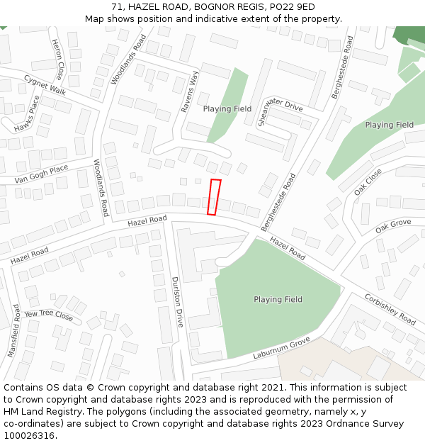 71, HAZEL ROAD, BOGNOR REGIS, PO22 9ED: Location map and indicative extent of plot