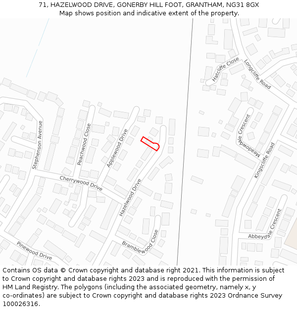 71, HAZELWOOD DRIVE, GONERBY HILL FOOT, GRANTHAM, NG31 8GX: Location map and indicative extent of plot