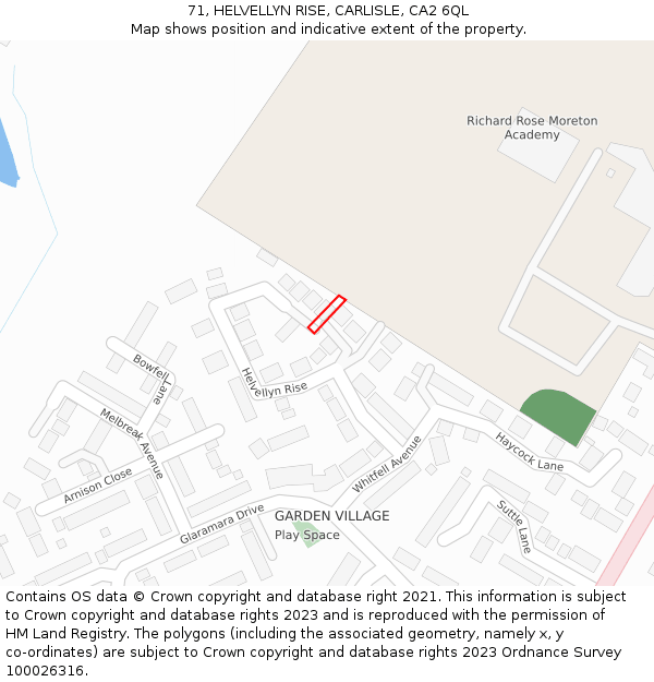 71, HELVELLYN RISE, CARLISLE, CA2 6QL: Location map and indicative extent of plot