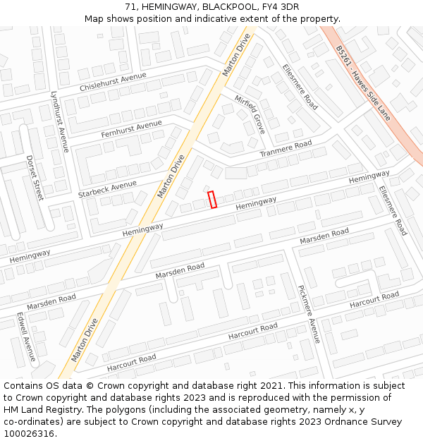 71, HEMINGWAY, BLACKPOOL, FY4 3DR: Location map and indicative extent of plot