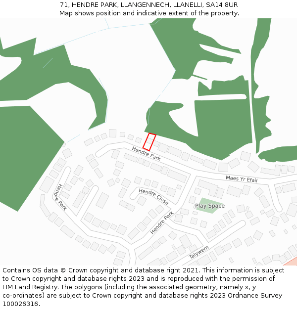 71, HENDRE PARK, LLANGENNECH, LLANELLI, SA14 8UR: Location map and indicative extent of plot