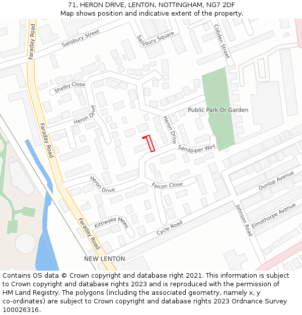 71, HERON DRIVE, LENTON, NOTTINGHAM, NG7 2DF: Location map and indicative extent of plot