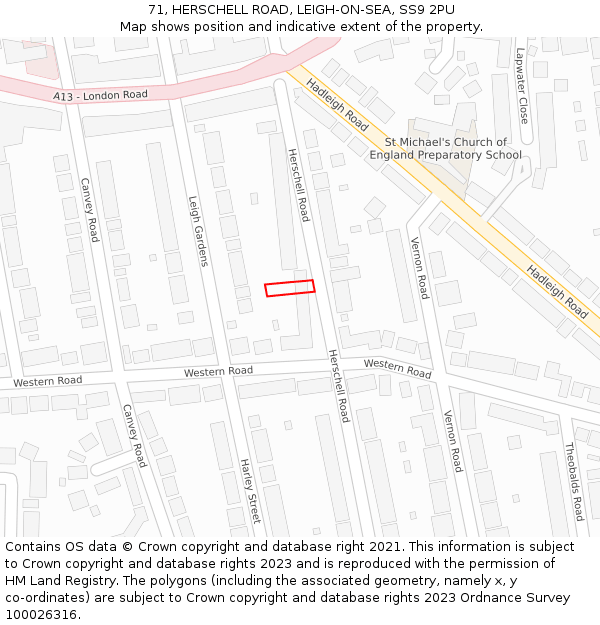 71, HERSCHELL ROAD, LEIGH-ON-SEA, SS9 2PU: Location map and indicative extent of plot