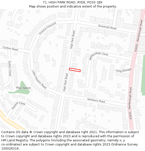 71, HIGH PARK ROAD, RYDE, PO33 1BX: Location map and indicative extent of plot