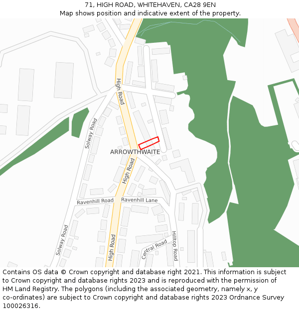 71, HIGH ROAD, WHITEHAVEN, CA28 9EN: Location map and indicative extent of plot