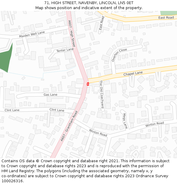 71, HIGH STREET, NAVENBY, LINCOLN, LN5 0ET: Location map and indicative extent of plot