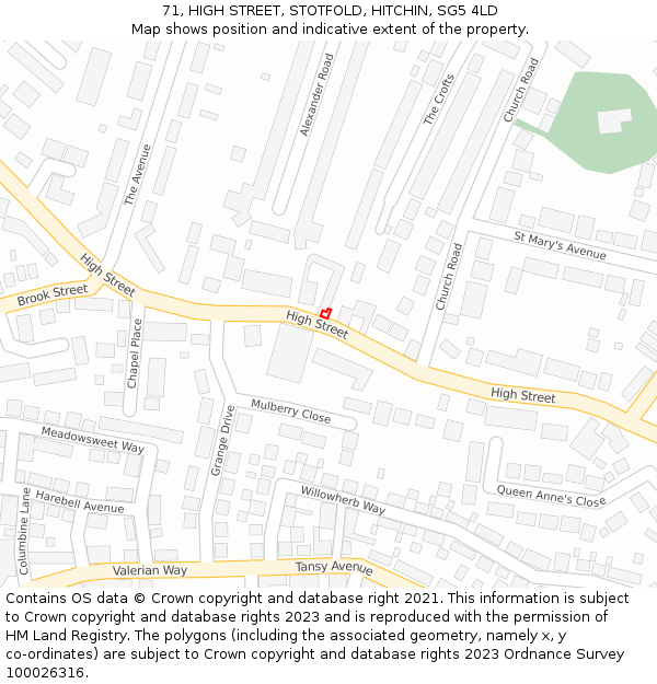 71, HIGH STREET, STOTFOLD, HITCHIN, SG5 4LD: Location map and indicative extent of plot