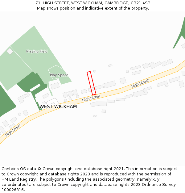 71, HIGH STREET, WEST WICKHAM, CAMBRIDGE, CB21 4SB: Location map and indicative extent of plot