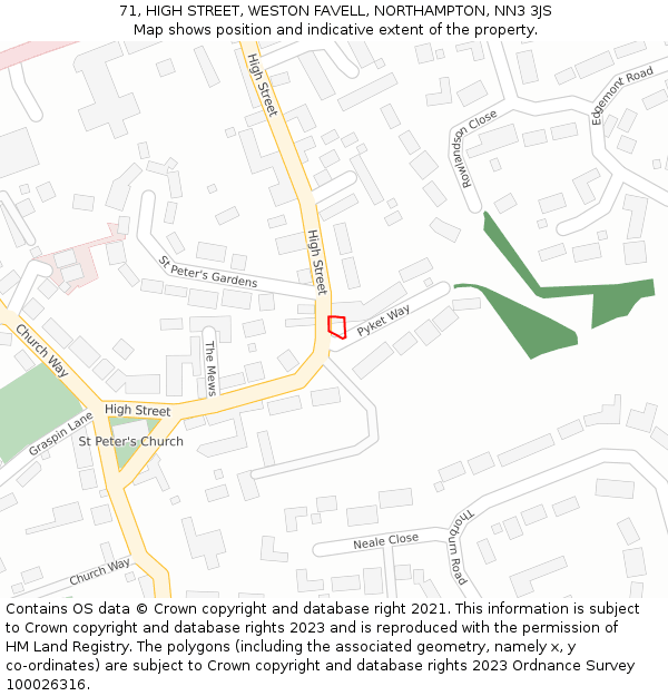 71, HIGH STREET, WESTON FAVELL, NORTHAMPTON, NN3 3JS: Location map and indicative extent of plot