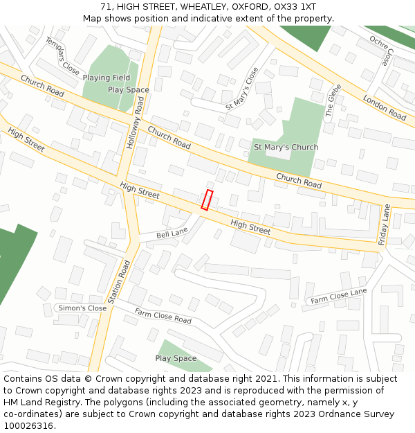 71, HIGH STREET, WHEATLEY, OXFORD, OX33 1XT: Location map and indicative extent of plot