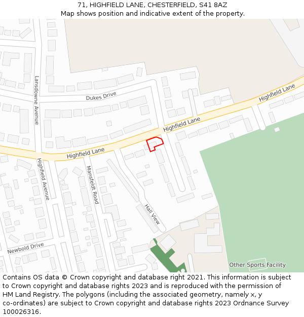 71, HIGHFIELD LANE, CHESTERFIELD, S41 8AZ: Location map and indicative extent of plot