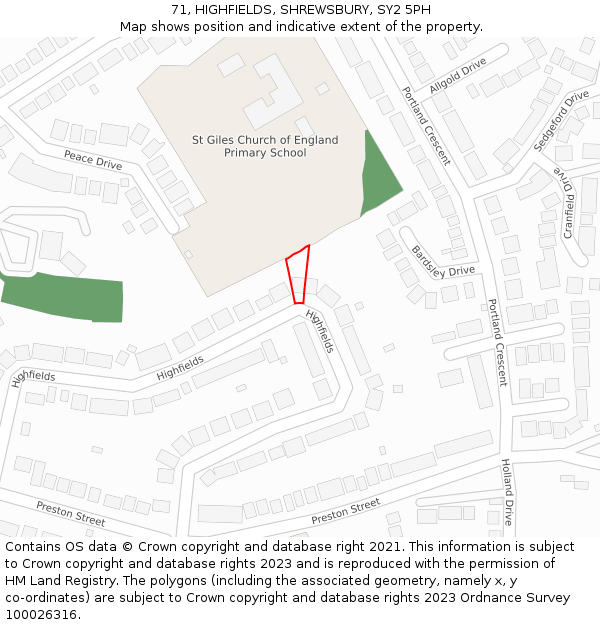 71, HIGHFIELDS, SHREWSBURY, SY2 5PH: Location map and indicative extent of plot