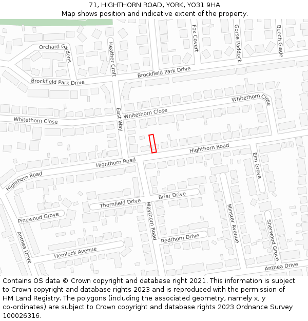 71, HIGHTHORN ROAD, YORK, YO31 9HA: Location map and indicative extent of plot