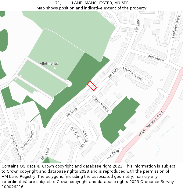 71, HILL LANE, MANCHESTER, M9 6PF: Location map and indicative extent of plot