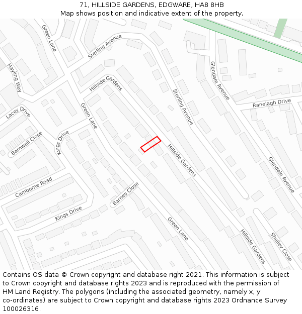 71, HILLSIDE GARDENS, EDGWARE, HA8 8HB: Location map and indicative extent of plot