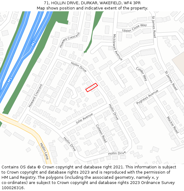 71, HOLLIN DRIVE, DURKAR, WAKEFIELD, WF4 3PR: Location map and indicative extent of plot