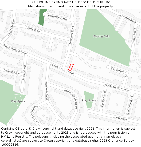 71, HOLLINS SPRING AVENUE, DRONFIELD, S18 1RP: Location map and indicative extent of plot