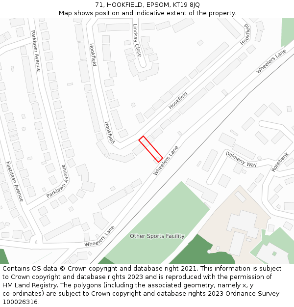 71, HOOKFIELD, EPSOM, KT19 8JQ: Location map and indicative extent of plot