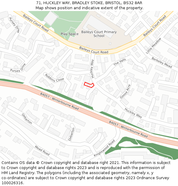 71, HUCKLEY WAY, BRADLEY STOKE, BRISTOL, BS32 8AR: Location map and indicative extent of plot