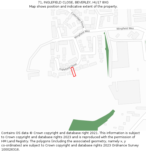 71, INGLEFIELD CLOSE, BEVERLEY, HU17 8XG: Location map and indicative extent of plot