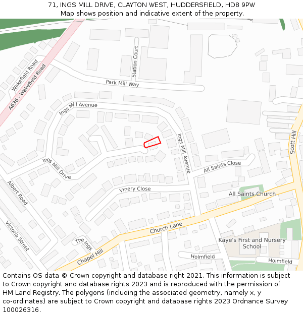 71, INGS MILL DRIVE, CLAYTON WEST, HUDDERSFIELD, HD8 9PW: Location map and indicative extent of plot