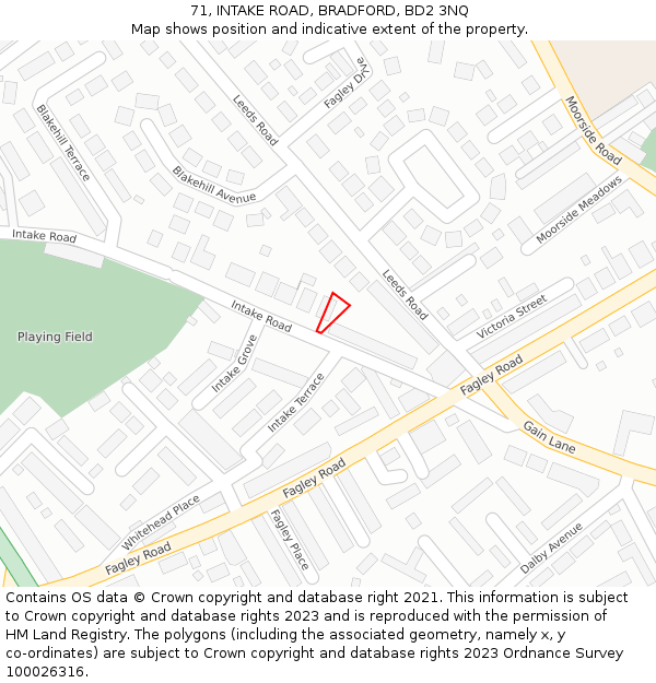 71, INTAKE ROAD, BRADFORD, BD2 3NQ: Location map and indicative extent of plot