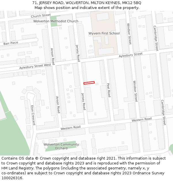 71, JERSEY ROAD, WOLVERTON, MILTON KEYNES, MK12 5BQ: Location map and indicative extent of plot