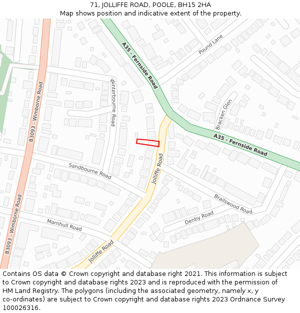 71, JOLLIFFE ROAD, POOLE, BH15 2HA: Location map and indicative extent of plot